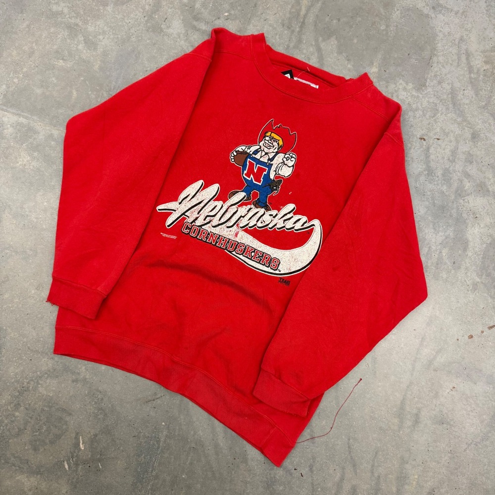 90s Mens Team Edition Nebraska Cornhuskers Herbie Husker Sweatshirt Red Large